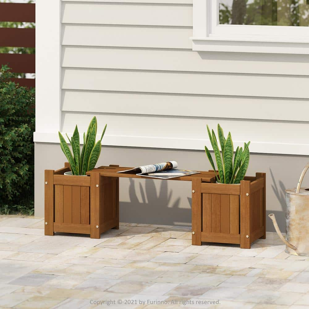 Furinno Tioman Meranti Hardwood Mini Planter Box with Seater FG20464