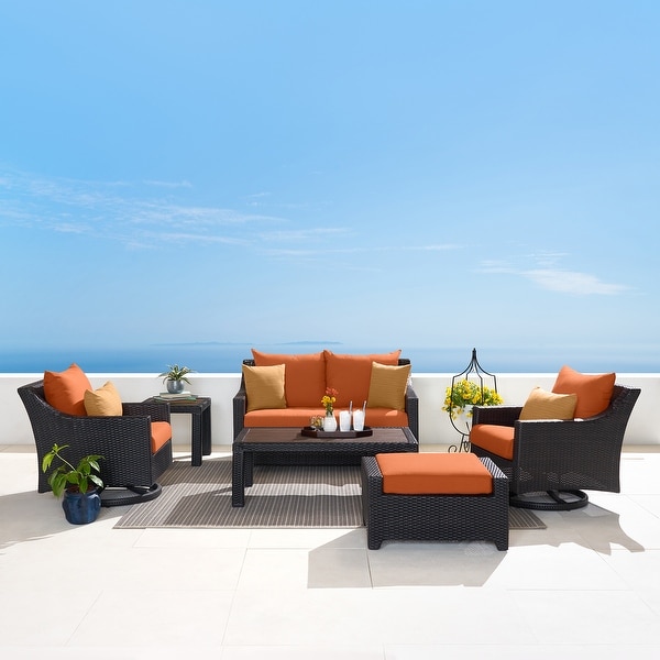 Deco 6 Piece Sunbrella Outdoor Patio Love and Motion Club Seating Set