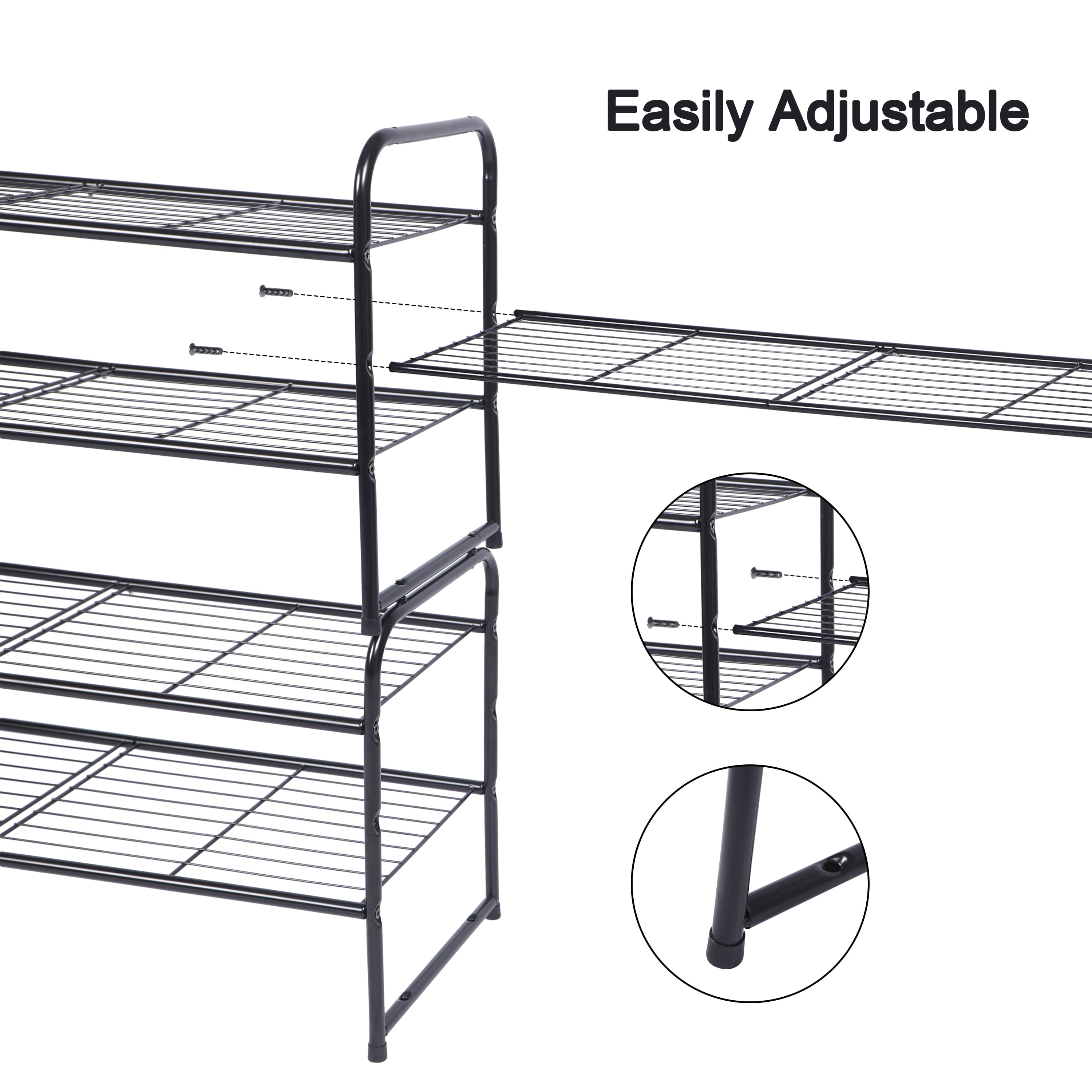 2-Tier Shoe Rack 12 Pair Shoe Shelf Storage Organizer Stackable and Adjustable， Black