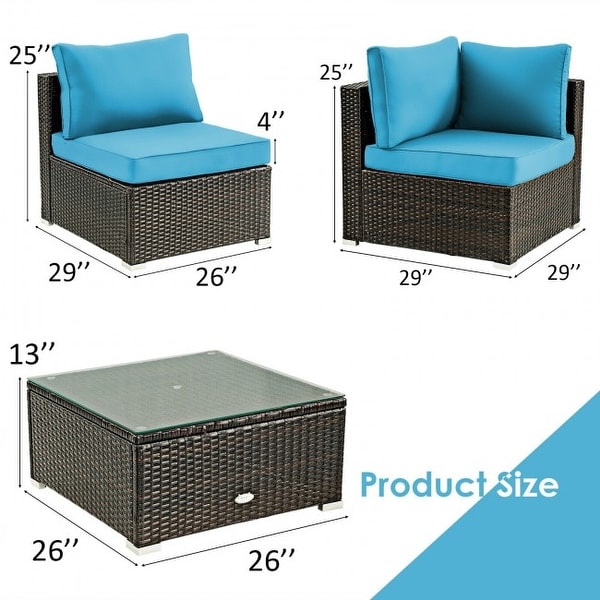 5Pcs Cushioned Patio Rattan Furniture Set