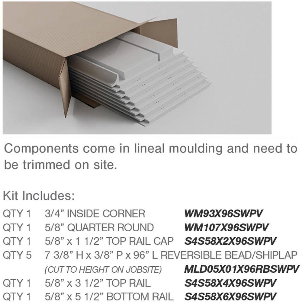 Ekena Millwork 58 in. x 96 in. x 40 in. PVC Deluxe Beadboard Wainscoting Moulding Kit (for heights up to 41-58 in.) WPKP40BBD