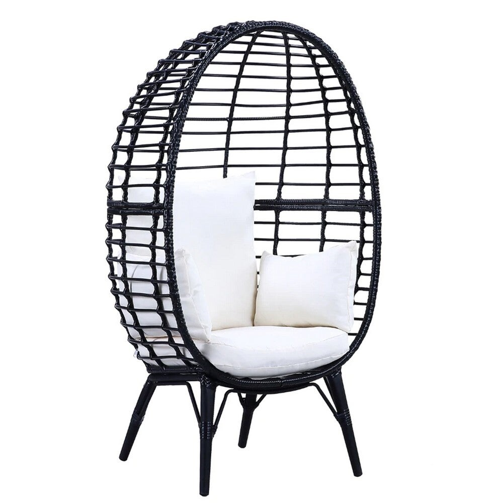 Loe 32 Inch Patio Lounge Chair  Oval Shape  Resin Rattan Wicker   32 L x 28 W x 59 H Inches