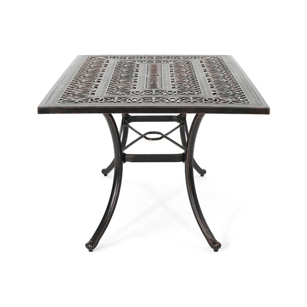 Outdoor Rectangular Cast Aluminum Dining Table with an Elaborate Floralcut Design