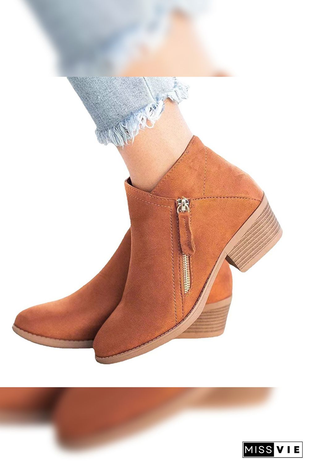 Solid Sewing Thick Zipper Ankle Short Boots