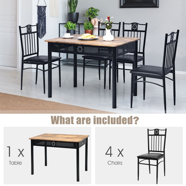 Tangkula 5 Piece Dining Set Wood Metal Table And Chairs Kitchen Furniture Black