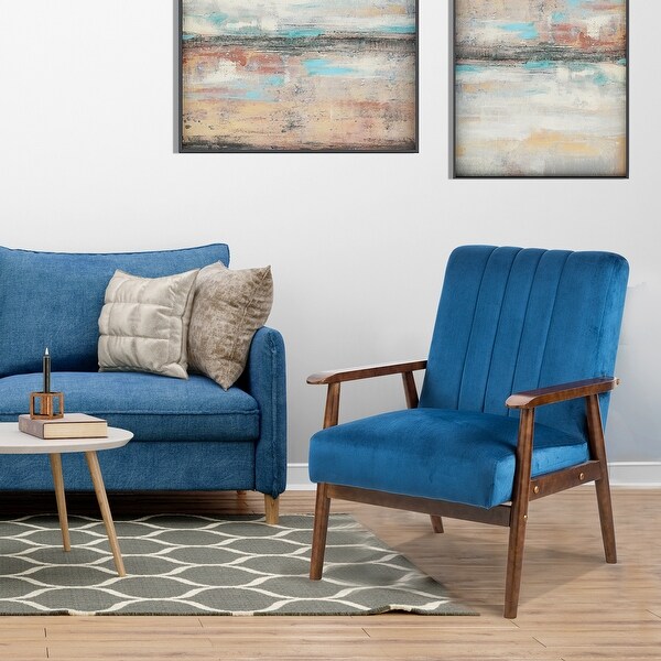 Velvet Accent Chairs with Wood Legs - Upholstered Lounge Arm Chairs