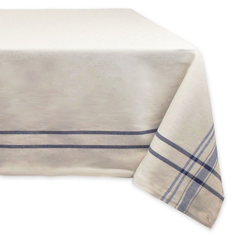 Neutral Taupe and Nautical Blue French Stripe Rectangular Tablecloth 60 x 104