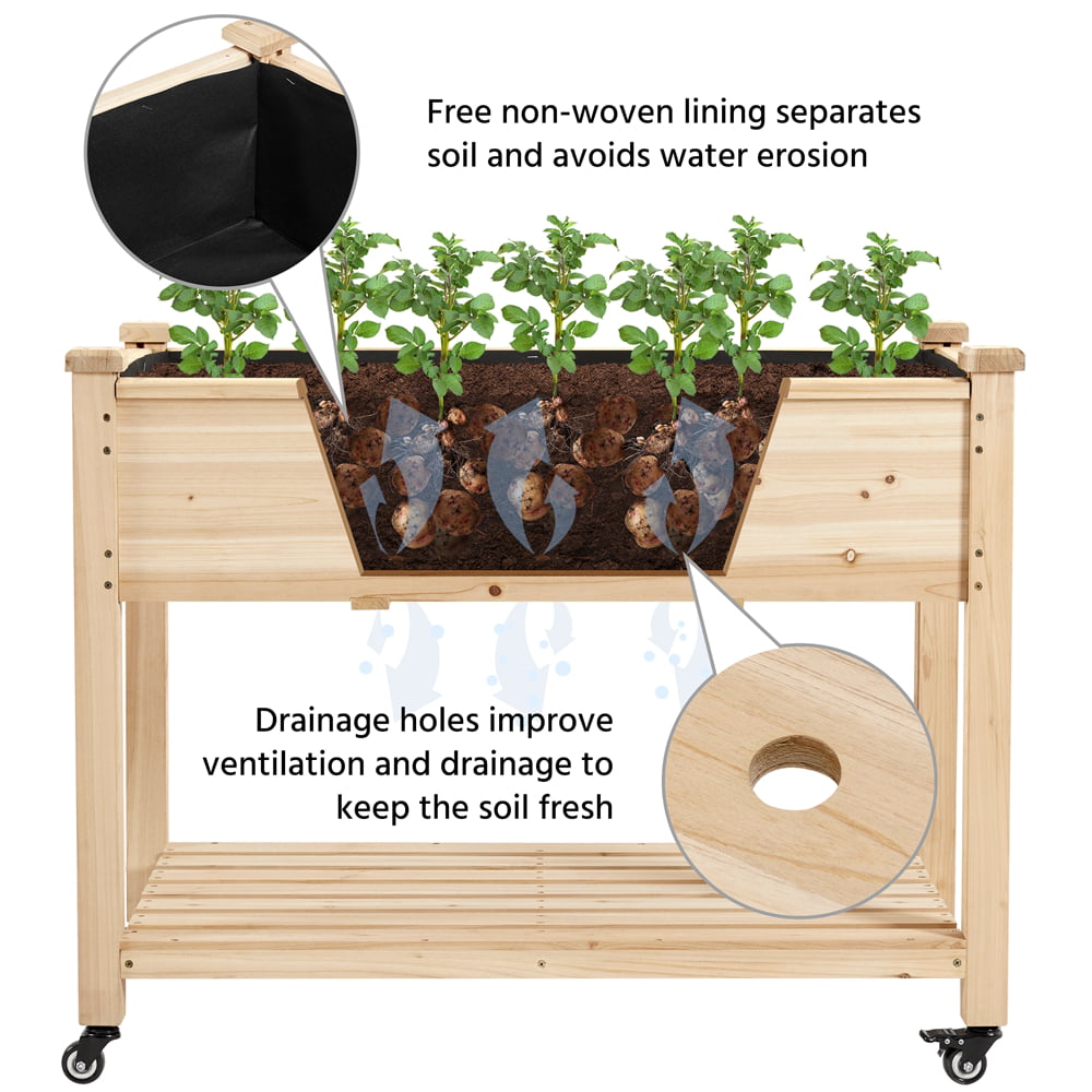 Topeakmart Raised Garden Bed Planter Box with Wheels for Outdoor/Indoor, Wood