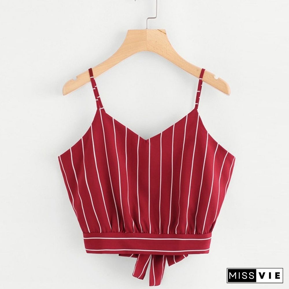 Fahsion Womens V Neck Striped Camisole Crop Tops