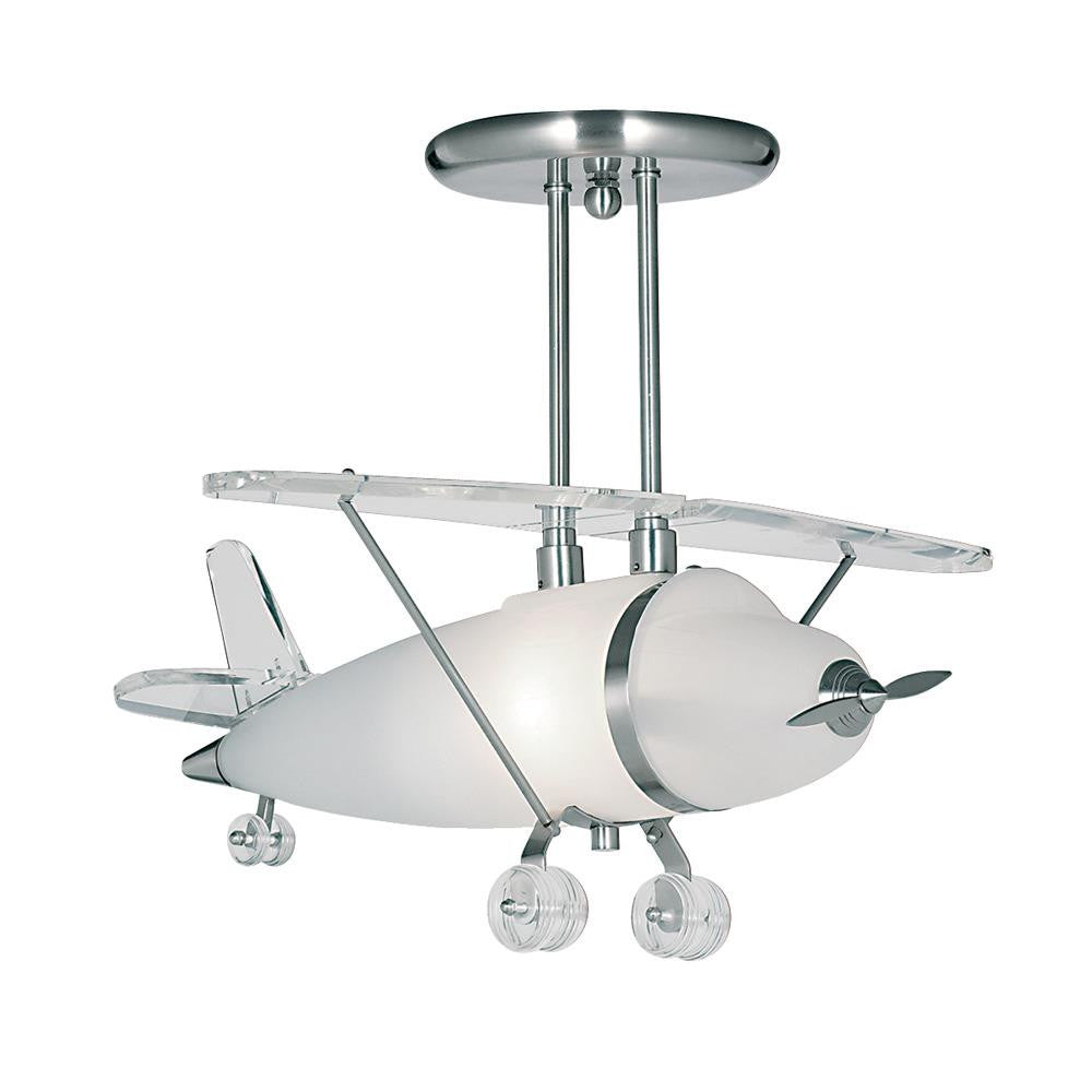 Searchlight 737 Novelty Satin Chrome Frosted Glass Airplane Pendant Ceiling Light