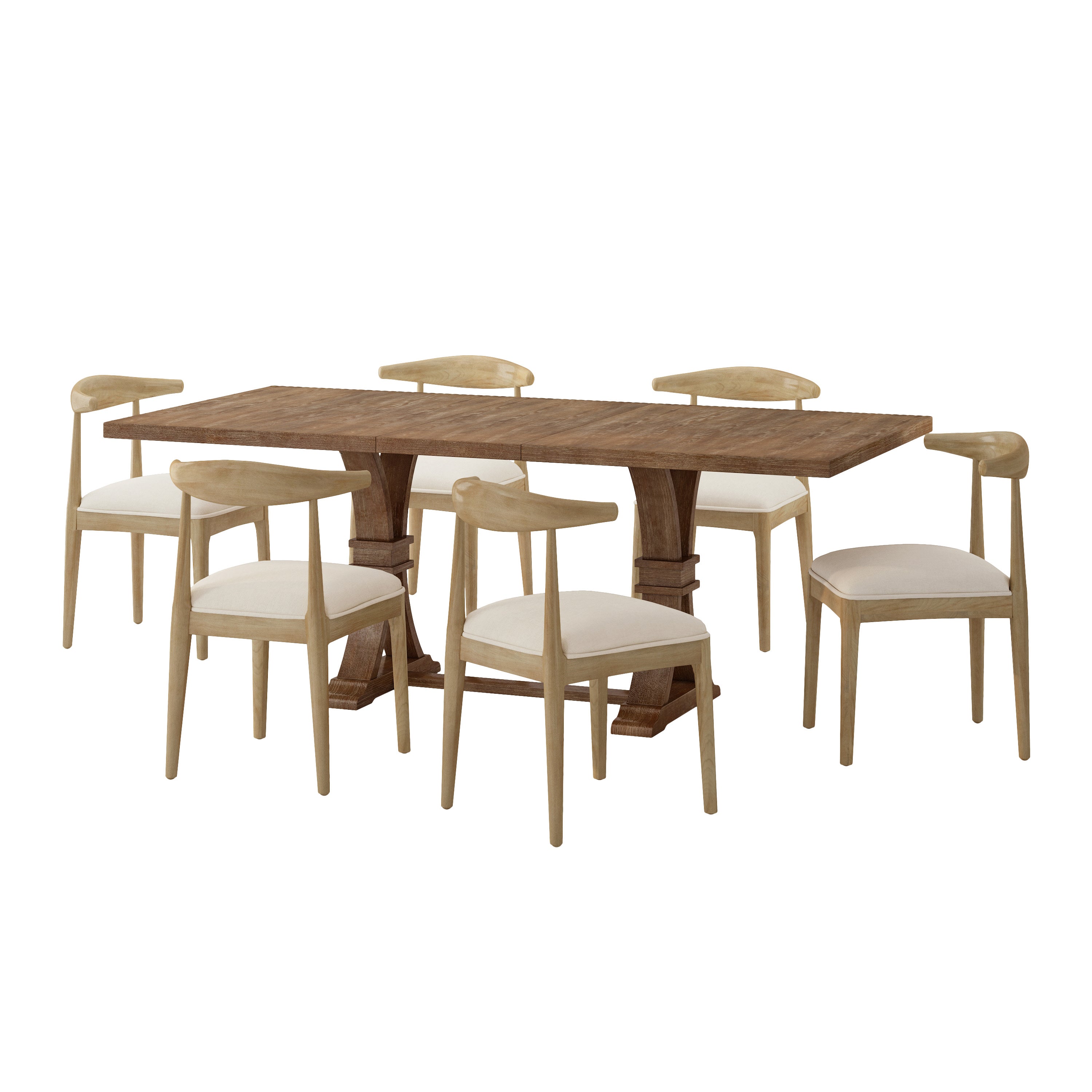 Derring Contemporary Fabric Upholstered Wood 7 Piece Dining Set