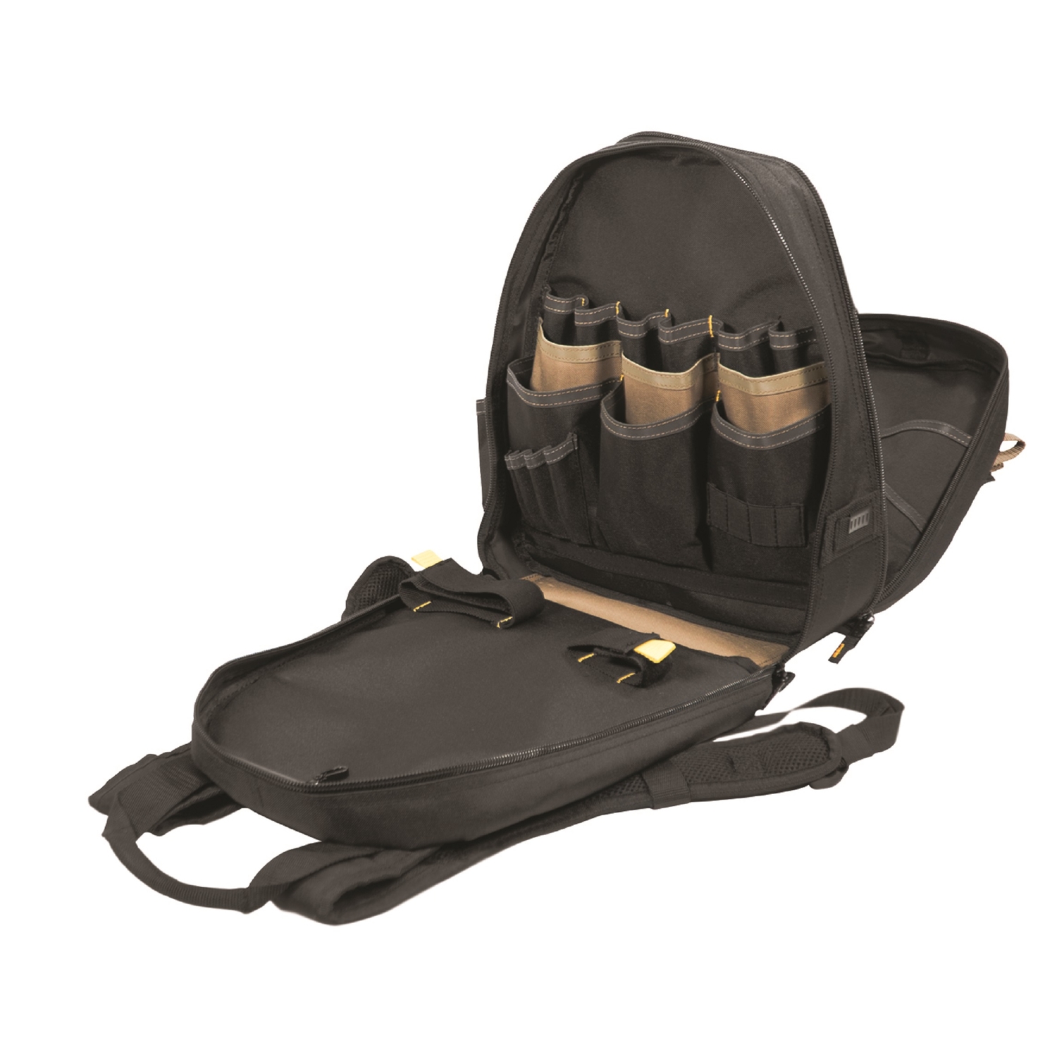 CLC 7.5 in. W X 16 in. H Polyester Backpack Tool Bag 44 pocket Black/Tan 1 pc