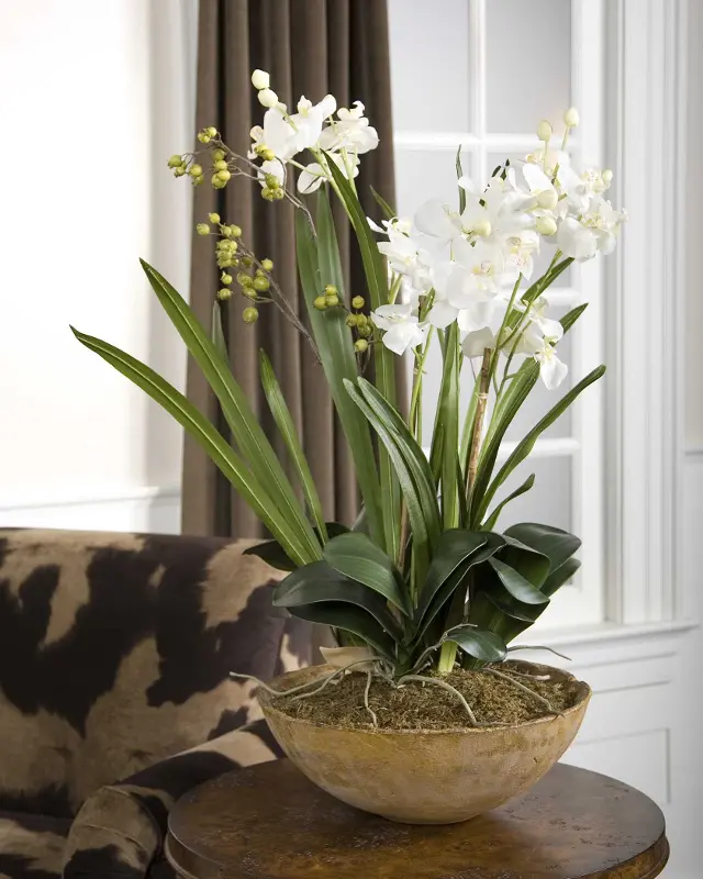 Moth White Orchid Faux Planter Arrangement