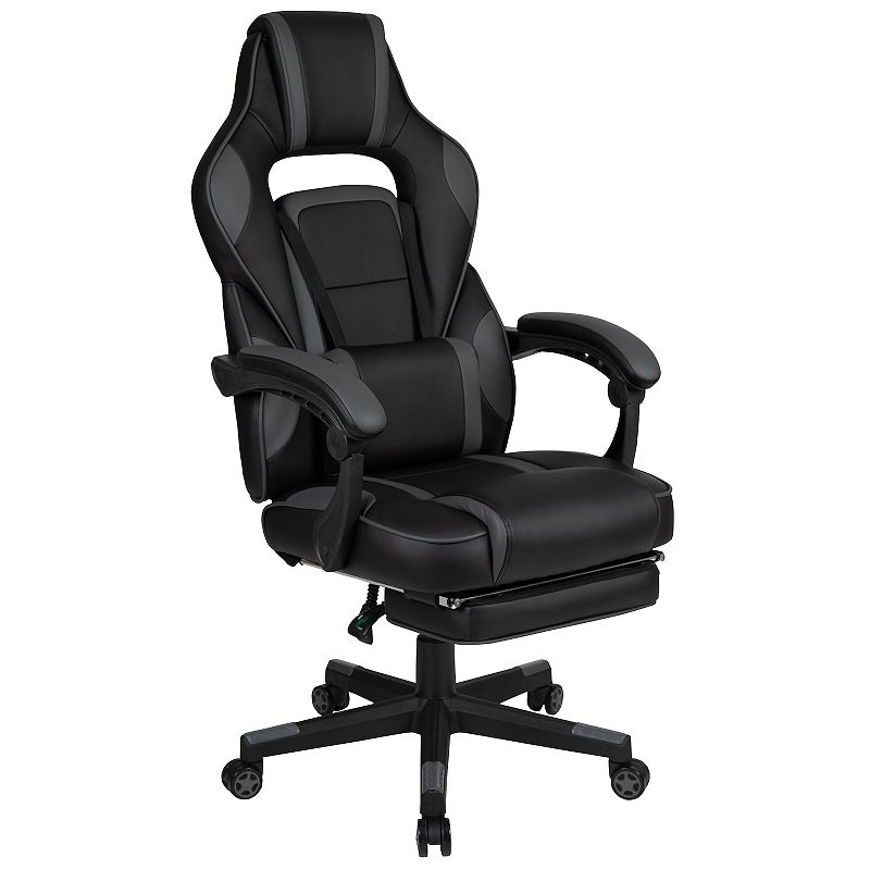 Emma and Oliver Black Ergonomic Gaming Chair -Recline Back/Arms， Footrest， Massaging Lumbar