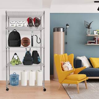 Tidoin Silver Rolling 5-Tier Metal Heavy Duty Wire Shelving Unit (36 in. W x 60 in. H x 14 in. D) DHS-YDW1-044