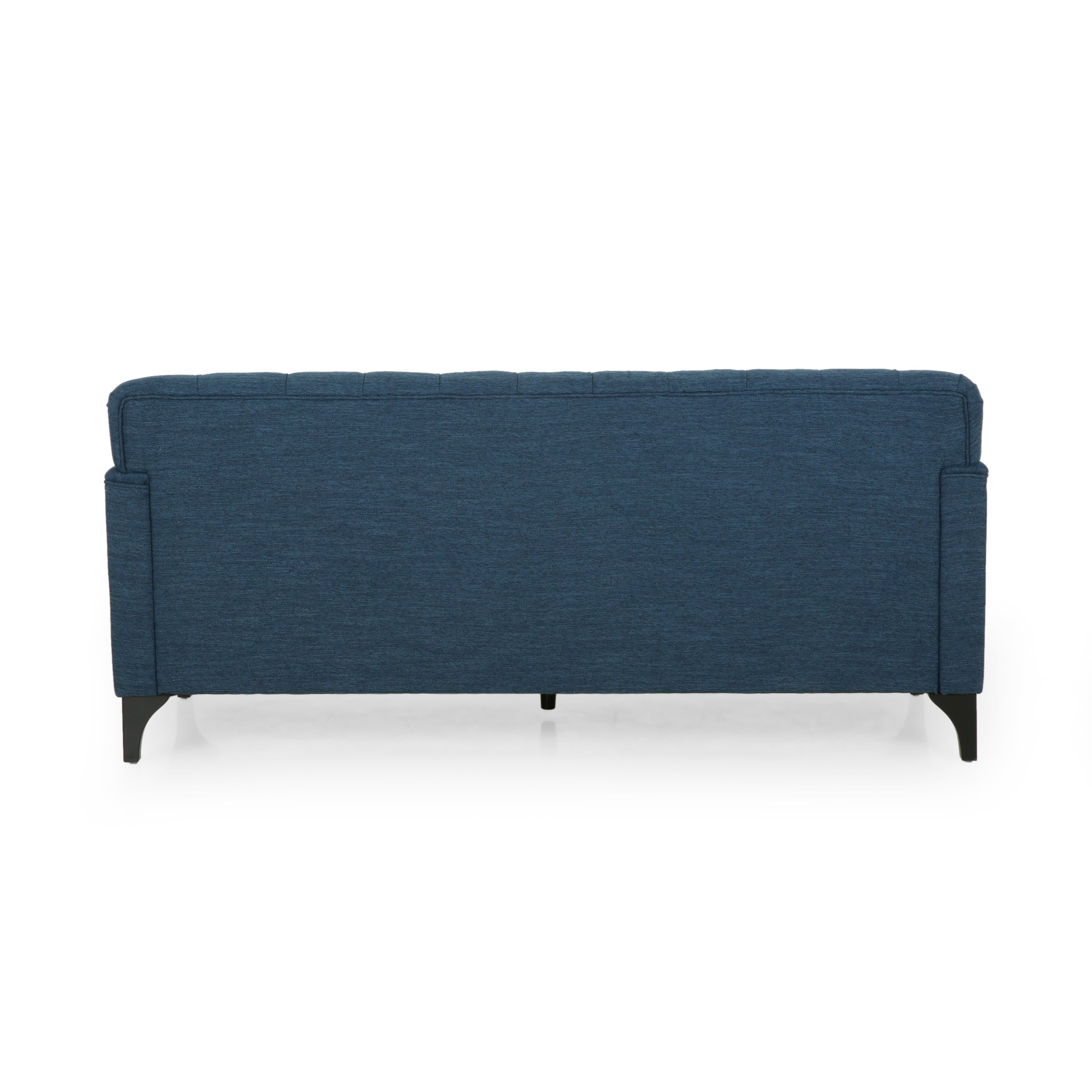 Noble House Loyang Upholstered Fabric 3 Seater Sofa, Navy Blue, Dark Brown