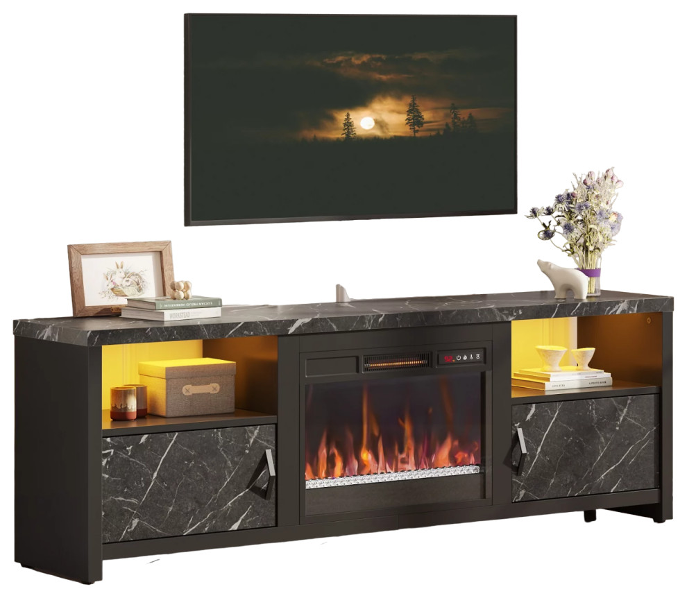 Modern TV Stand  Electric Fireplace  ampUpper Shelves With LED Light   Modern   Entertainment Centers And Tv Stands   by Declusia  Houzz