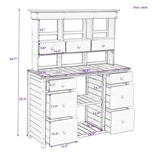 Polibi 50.1 in. W x 65.7 in. H Brown Garden Potting Bench Table with Multiple Drawers and Shelves Brown RS-81037-D