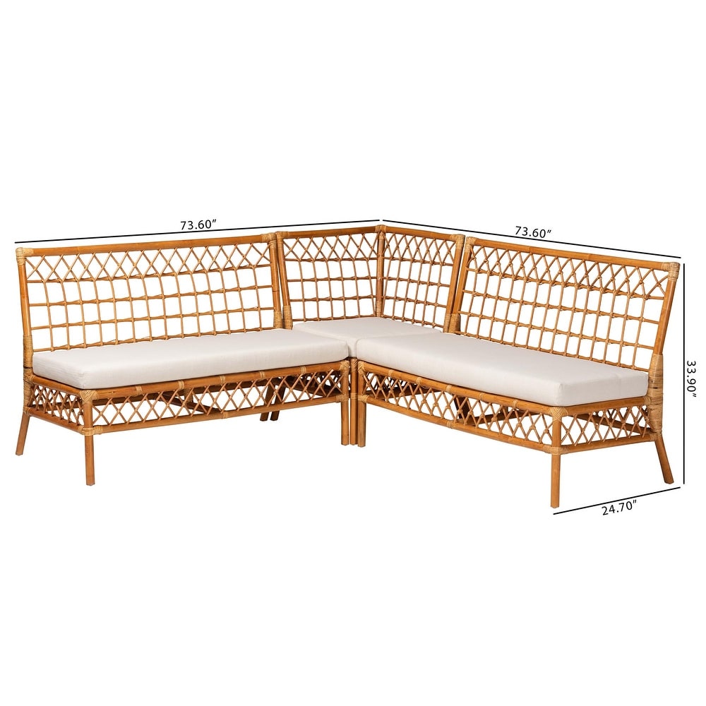 Capella Modern Bohemian Honey Rattan 3 Piece Dining Nook Banquette Set