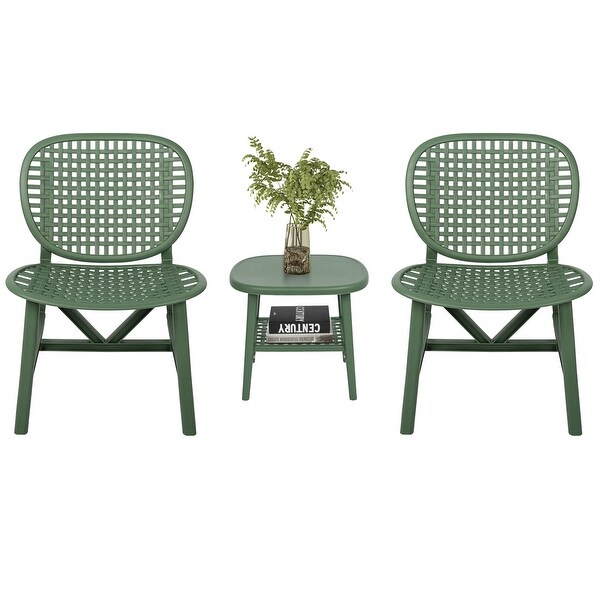 3 Pieces Hollow Patio Table Chair Set All Weather Conversation Bistro Set with Open Shelf Table - Overstock - 37455731