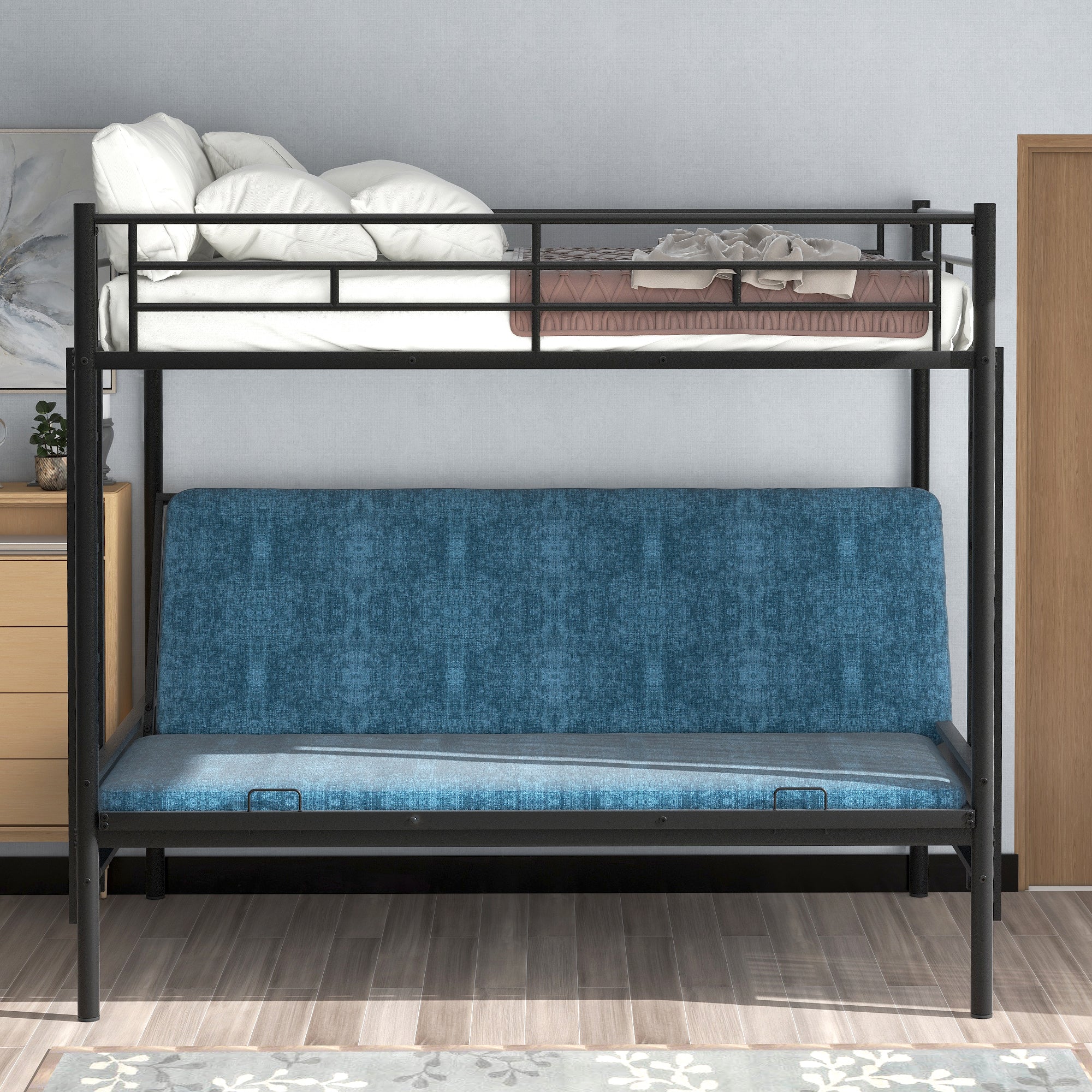 Merax Twin-over-Full Futon Metal Bunk Bed for Children's Bedroom