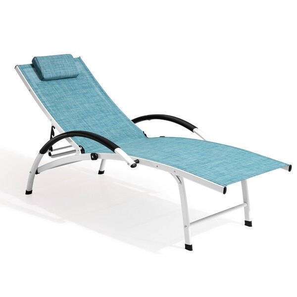 Crestlive Outdoor Adjustable Reclining Chaise Lounge Chair with Arms and Headrest，Aluminum or Steel Frame Options