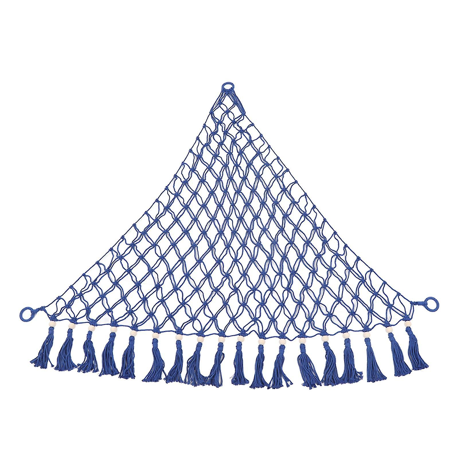 Toys Storage Hammock Woven Triangle Wooden Bead Tassel Stuffed Animal Hammock for Home Royal Blue