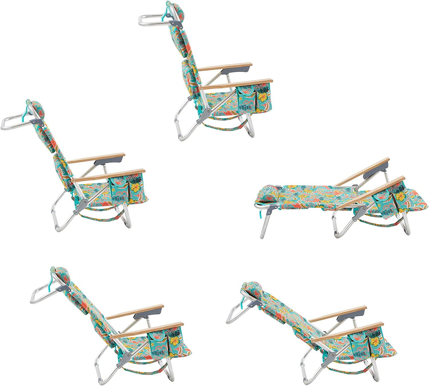 Maui and Sons Deluxe Backpack Beach Chair Set of 2 with 5 Comfort Positions and More， Multicolor