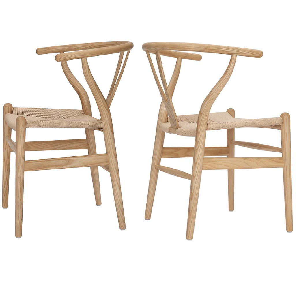 Tomile Weave Dining Chair Ash Wood Wishbone Chair， set of 2 Natural