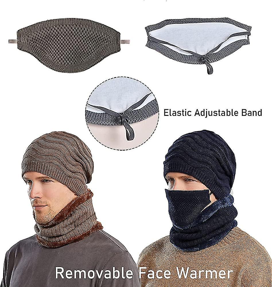 Winter Knitted Beanie Hat And Circle Scarf Set With Face Mask Touchscreen Gloves