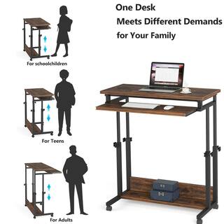 BYBLIGHT Moronia 31.5 in. Brown Portable Laptop Desk Height Adjustable Laptop Rolling Table with Keyboard Tray on Wheels BB-C0425GX