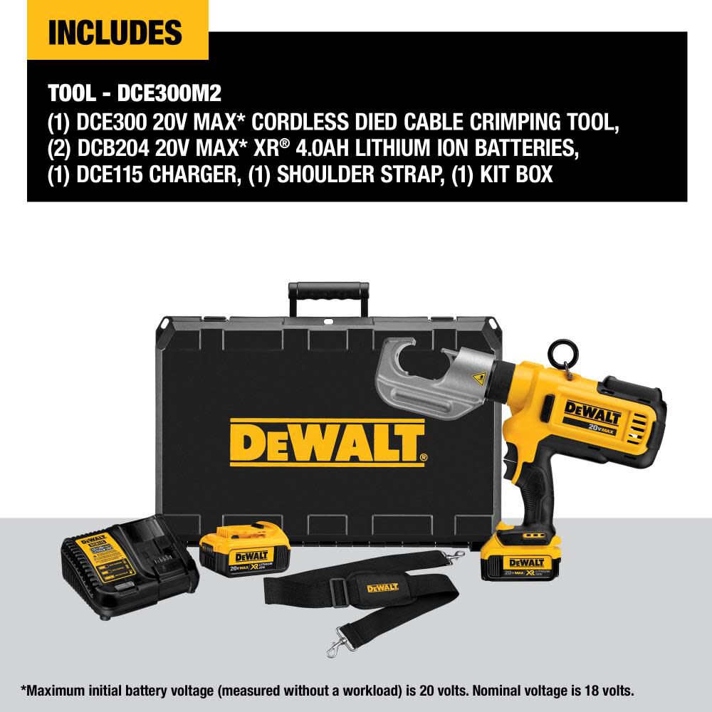 DEWALT 20V MAX* Cordless Died Electrical Cable Crimping Tool Kit DCE300M2 from DEWALT