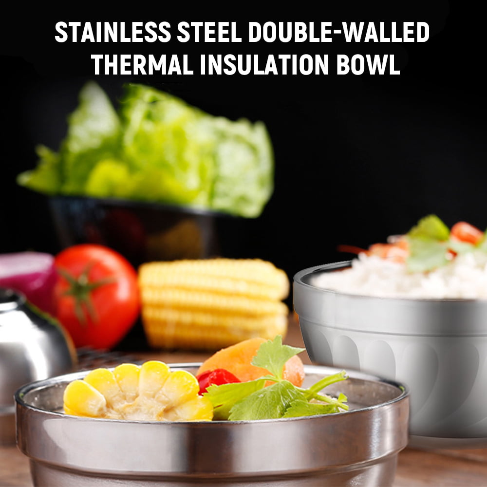 Htovila Stainless Steel Bowl -Scald Double-Walled Thermal Insulation Bowl Soup Bowl Cereal Children Bowls -Breakage