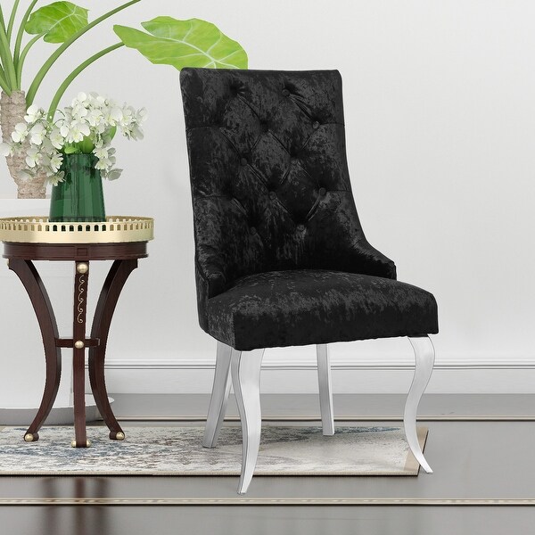 1x Tufted Velvet Dining Side Chair Wingback Upholstery Lion Knocker - 22x22x42 inch