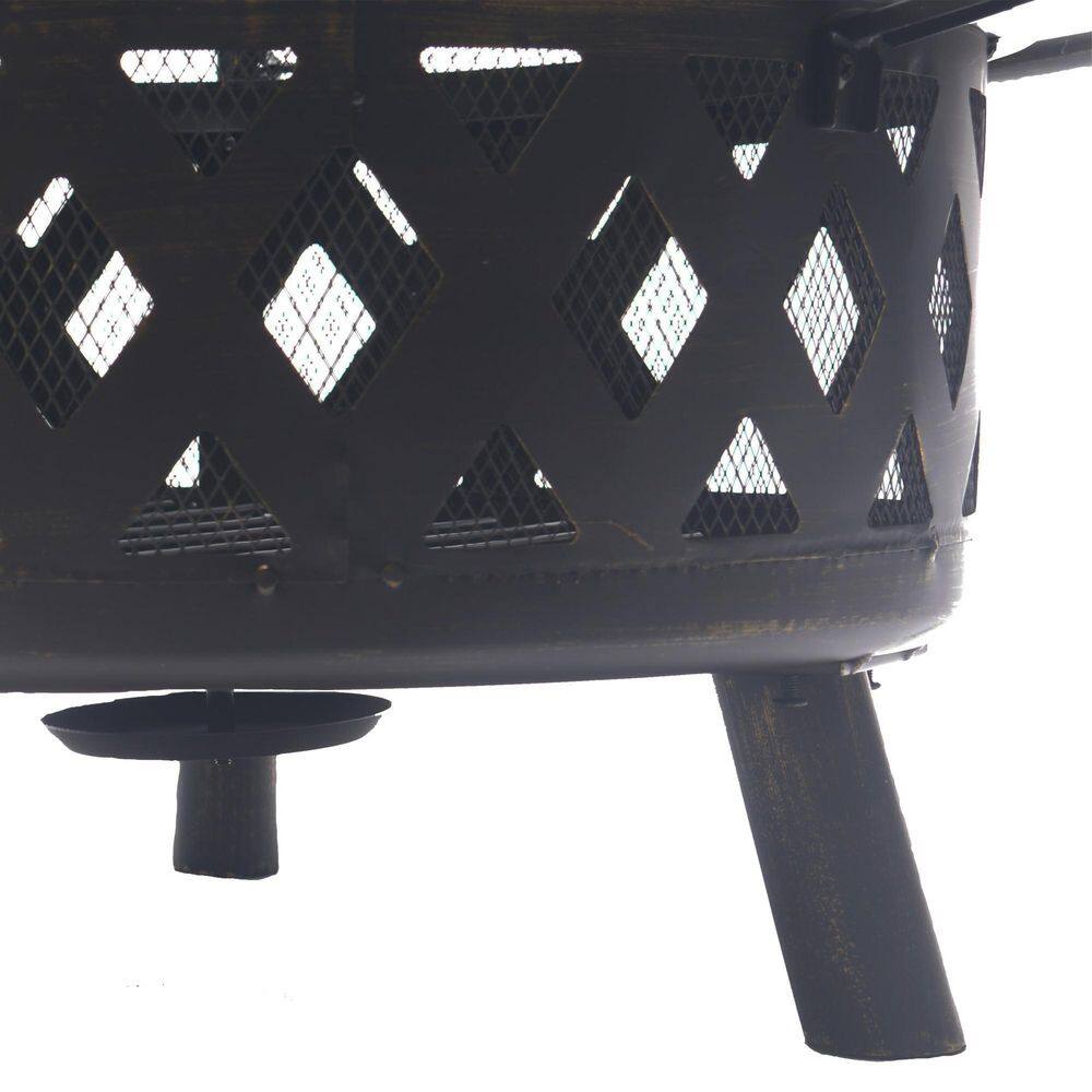 BLUEGRASS LIVING 30 in. Roadhouse Steel Deep Bowl Fire Pit with Swivel Height Adjustable Cooking Grid BFPW30RH