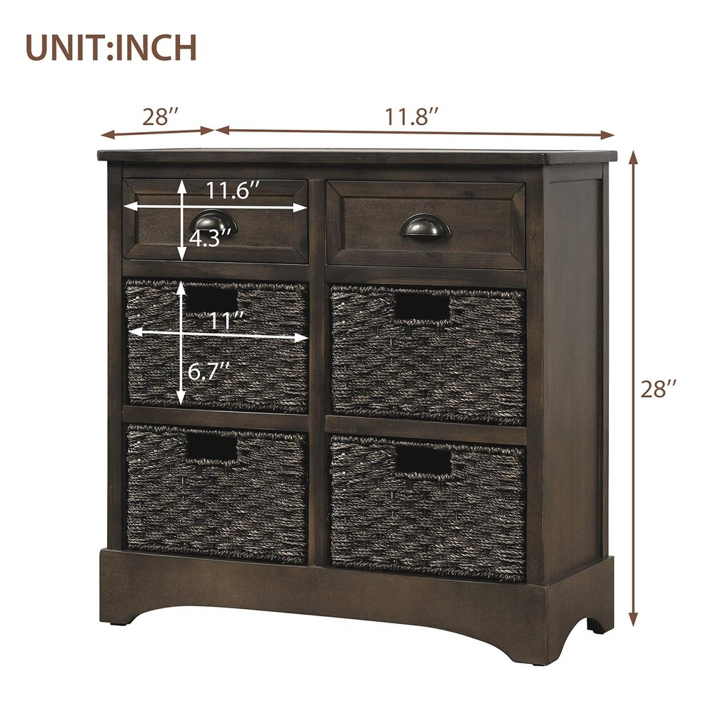 Storage Cabinet  Rustic Storage Cabinet with Two Drawers and Four Classic Fabric Basket  Accent Furniture