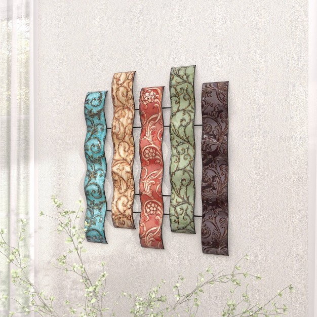 Metal Abstract 5 Wavy Panels Wall Decor With Embossed Details Olivia amp May