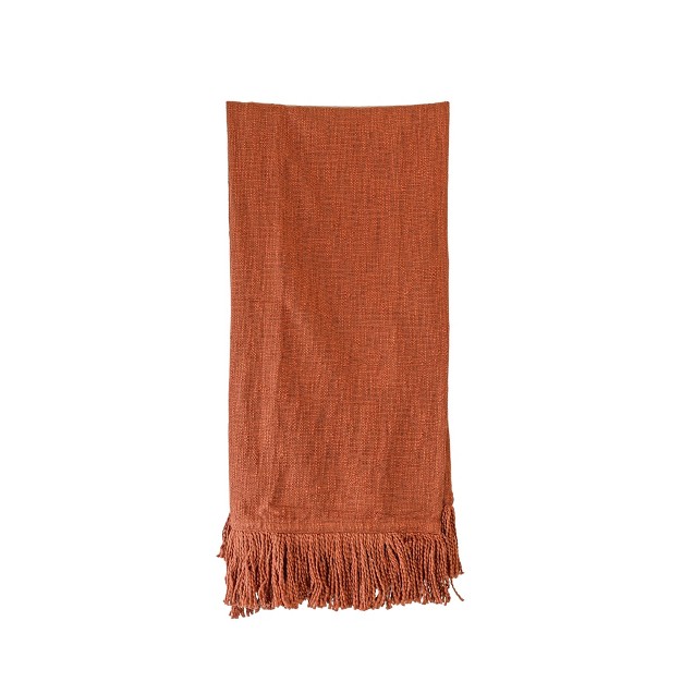 Hand Woven Rust Yarn Fringe Throw Blanket Cotton By Foreside Home amp Garden