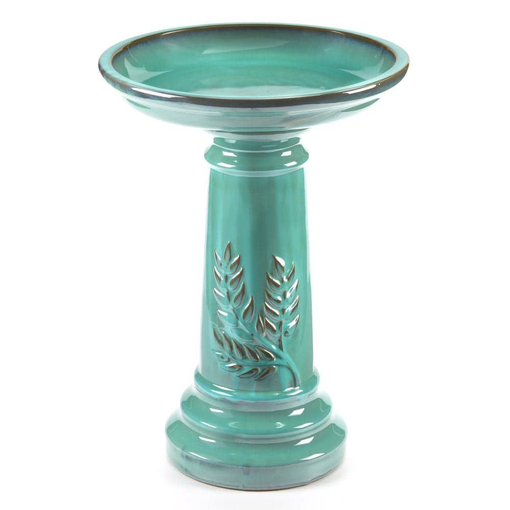 Smart Solar Wingate 15-3/4 in. Minty Teal Ceramic Traditional Birdbath 207239-MG