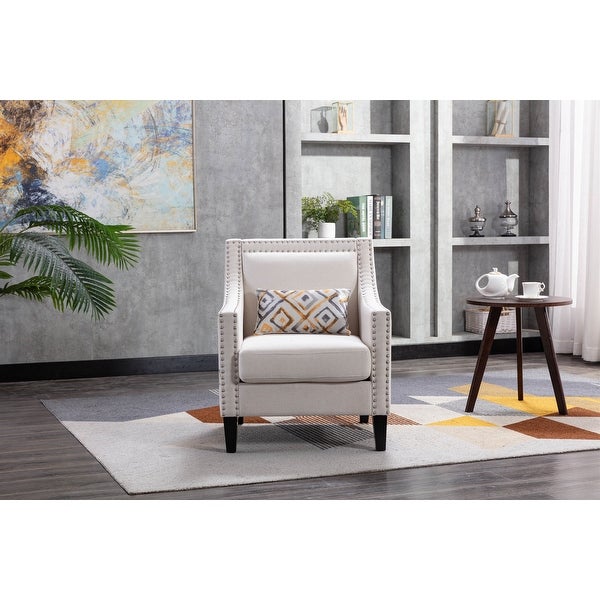 Upholstered Accent Chair with Nailhead Trim and Solid Wood Legs Comfy Single Sofa Office Guest Chair for Living Room Family Room