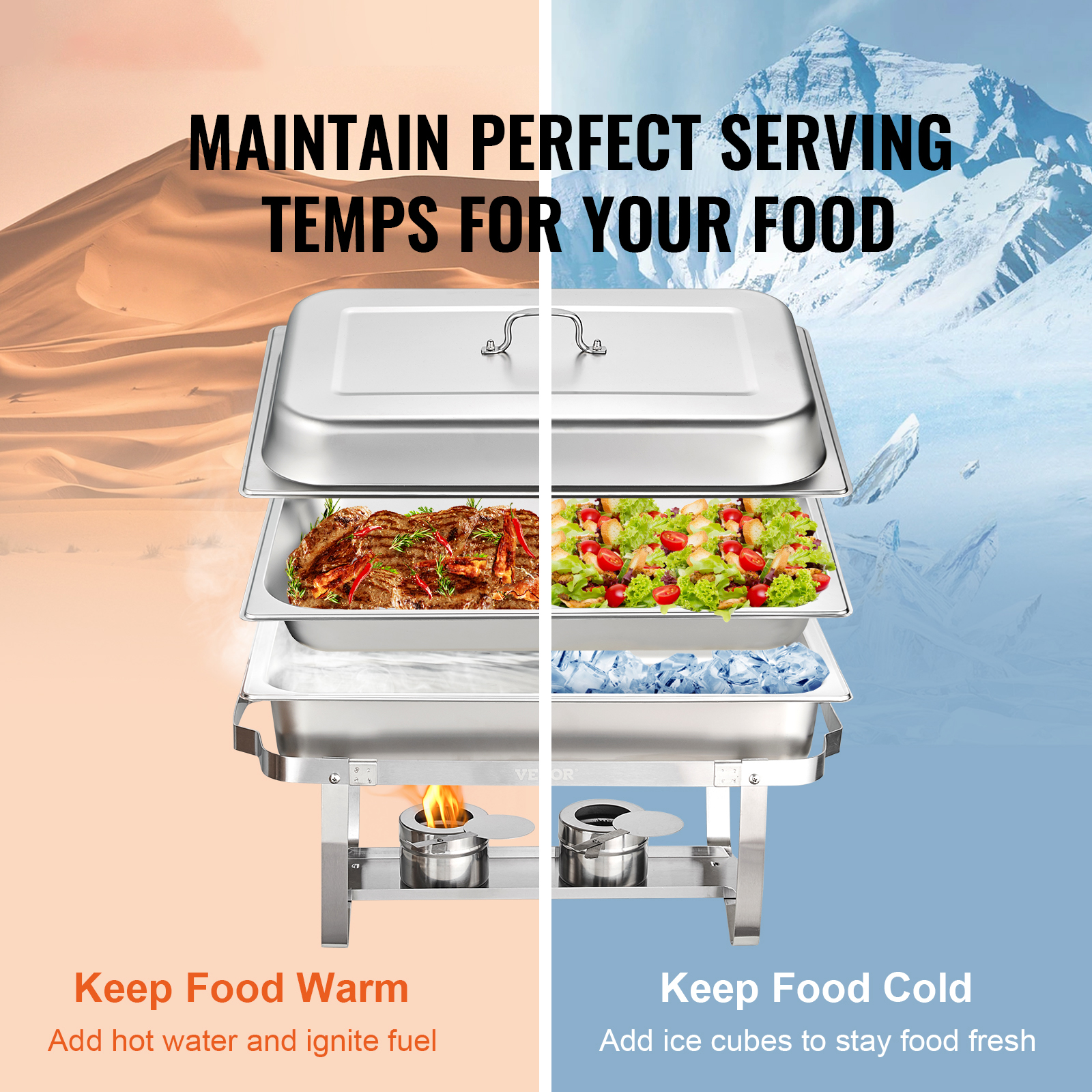 BENTISM 4-Pack Rectangle Chafing Dish Set with Full-Size 8Qt Pan Frame Fuel Holde， For Catering， Buffet Serving， Party