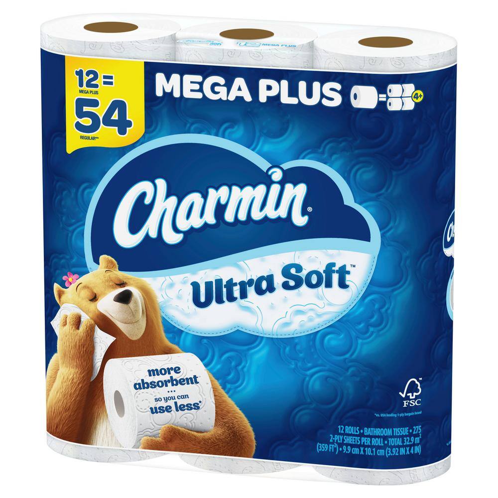 Charmin Ultra-Soft Toilet Paper Rolls (275-Sheets Per Roll) (12-Mega Plus Rolls) 003077201600