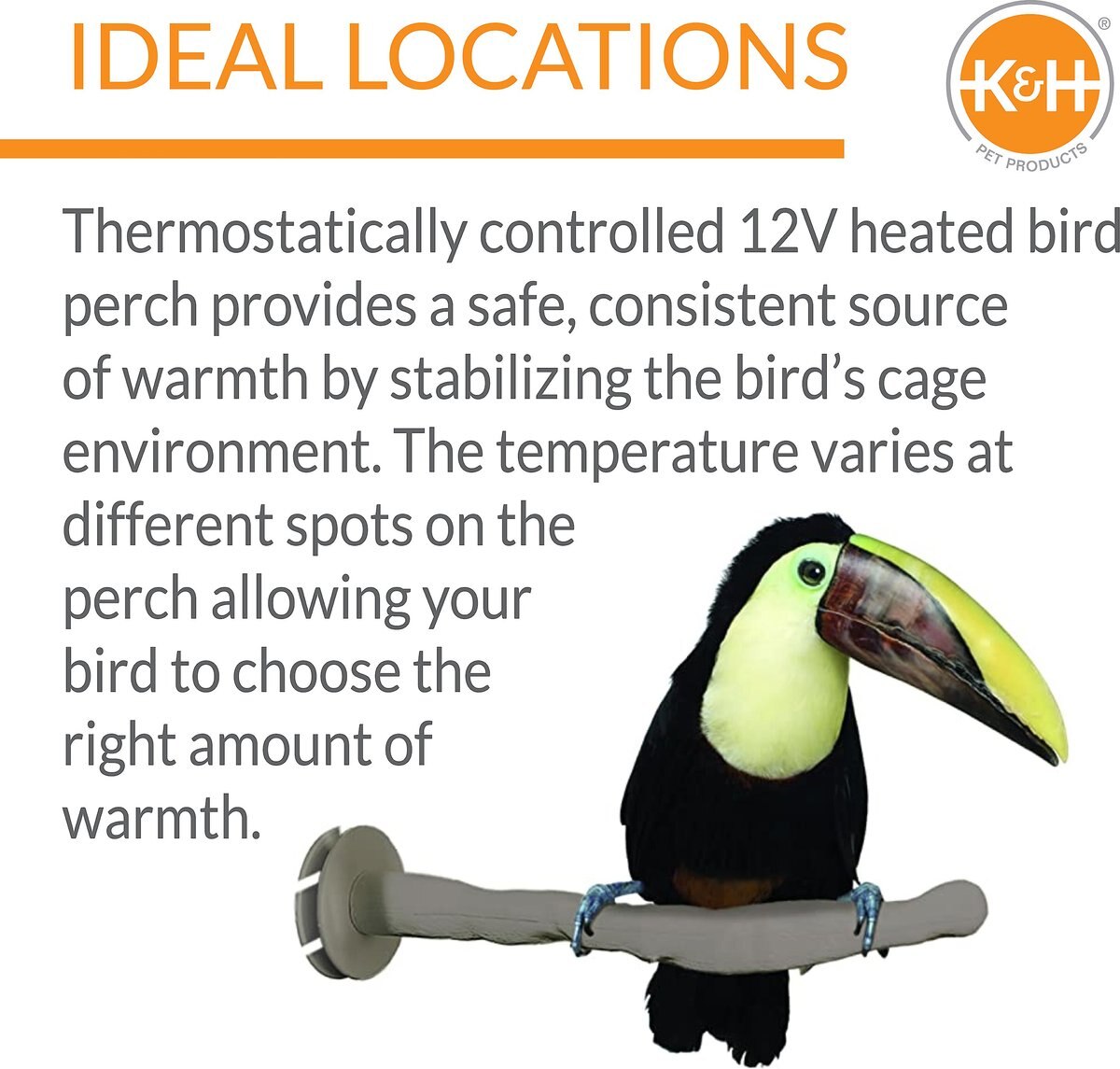 KandH Pet Products Thermo-Perch Heated Bird Perch Gray