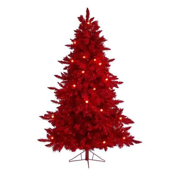 6' Red Flocked Fraser Fir Christmas Tree with 350 Red Lights