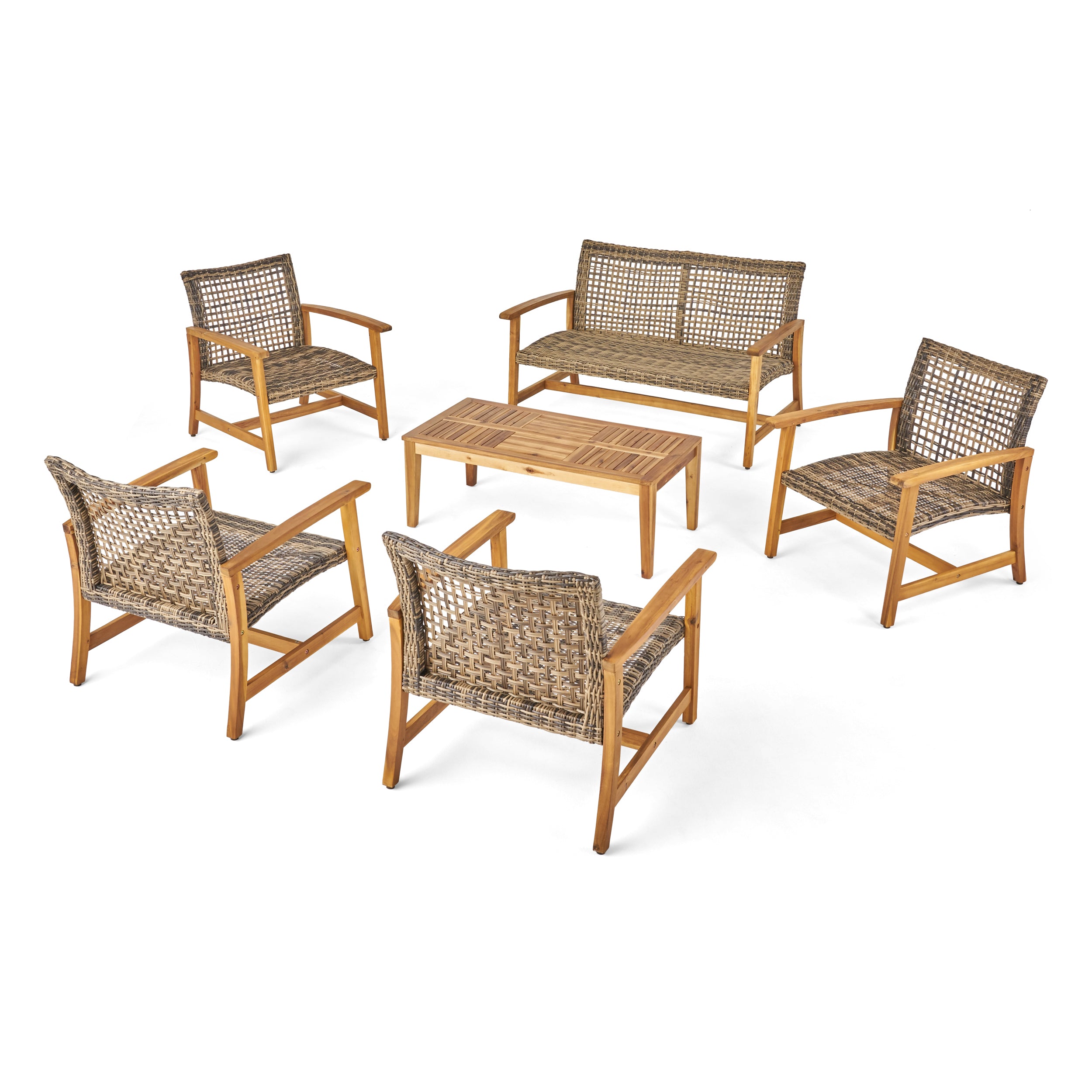 Levant Outdoor 6 Piece Wood and Wicker Chat Set