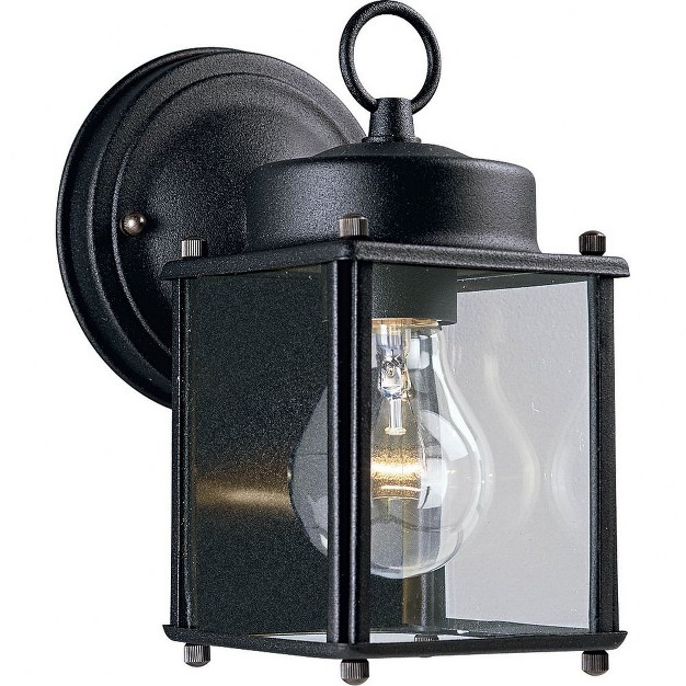 Progress Lighting Flat Coach Lantern 1 light Wall Light Black Porcelain Clear Glass Shade