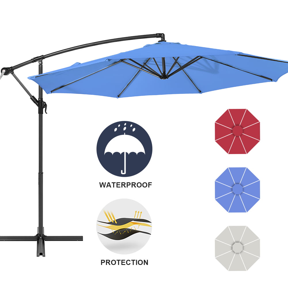 Eclife 10ft Outdoor Patio Cantilever Hanging Tilt Offset Umbrella with Vent Cross Stand 8 Ribs, Blue