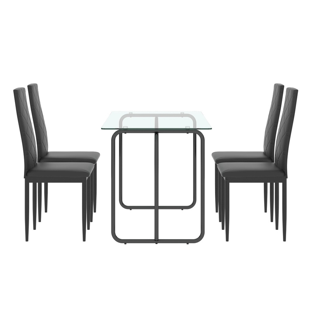 5 piece Dining Table Set with Tempered Glass Top