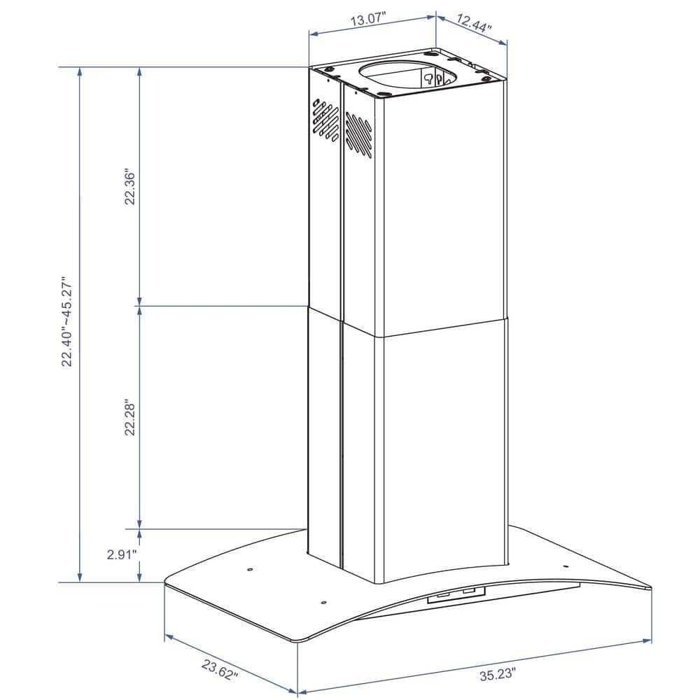 Winflo 36 in Convertible Island Range Hood in Stainless Steel and Glass with Mesh Filter Panel and Carbon Filters