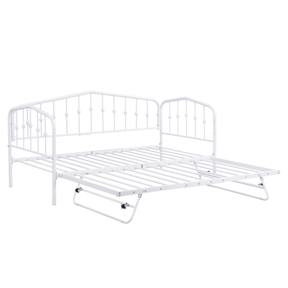 White Twin Size Stylish Metal Daybed with Twin Size Adjustable Trundle